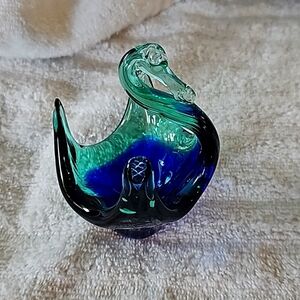 Vintage Murano Style Blown Art Glass Swan Sommerso Green Cobalt Blue